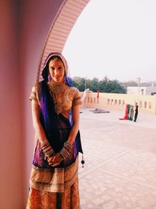 Tamsin in traditional Indian bridal dress.