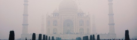 The Taj Mahal emerges from the mist.
