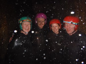 Sue, Chris, Lisa & Paul Under A Waterfall, Inside A Cave