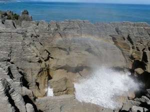 Blow Hole Rainbow At Pancake Rocks