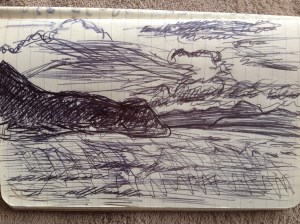 A pen sketch of the Tasman Bay